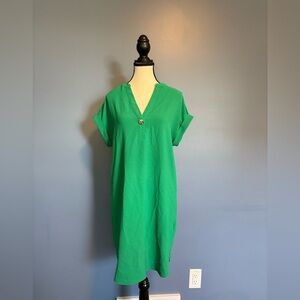 Reitmans Green Tunic Dress with Mandarin Collar and Cap Sleeves size XS